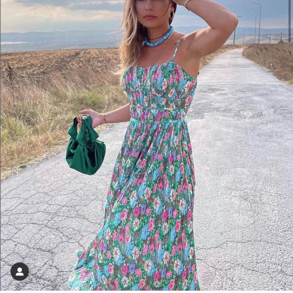 Zara Floral Print Pleated Dress | Blogger Favorite